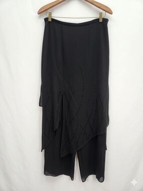 Vtg Asymmetrical Black Beaded Overlay Pants Size 10P
